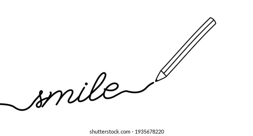 The slogan rejoices and smiles every day written in pencil. Drawing emotion symbol of draw success relax quotes relaxing and cold, motivation, inspiration message moment concept. Vector illustration