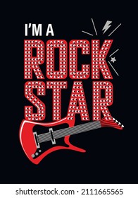 Slogan Rock Star from rivets with Guitar.Vector illustration.