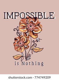 slogan and rose embroidery design
