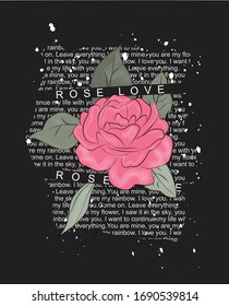 slogan rose love for t shirt illustration