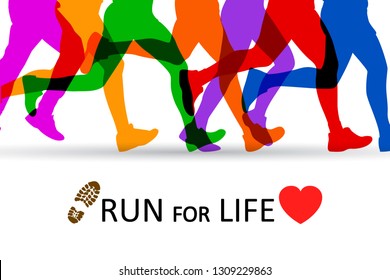 Slogan Run for Life. Sportsman running - stock vector