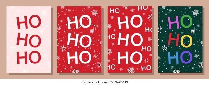 Slogan saying ho ho ho, text merry christmas. Hohoho pattern, Santa Claus, Christmas. Set of vertical wallpapers with Christmas design. New year concept. Flat vector christmas sign. Advent.