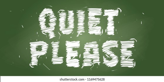 slogan shhh on chalk, shool blackboard for mute, please be quiet, silent or silence sign. No sound or social media. Flat vector sign.