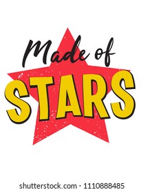 slogan shirt design. comics style. red grunge star background