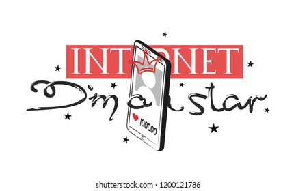 slogan with smartphone for printing on t-shirt and other