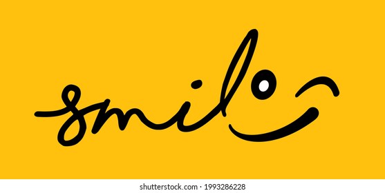 Slogan smile with the letter e as a happy face. Flat cartoon vector laugh pictogram. Laughing lip symbol. Drawing eye line.