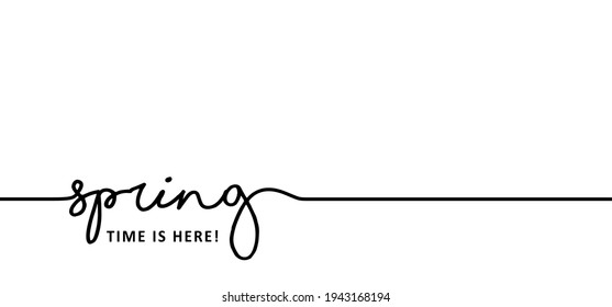Slogan spring time is here. Springtime, let the spring begin Flat vector sign. Greeting for spring season.