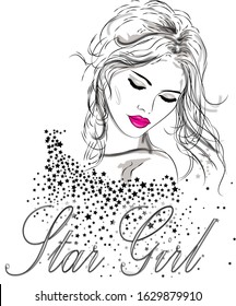 slogan star girl for t shirt illustration