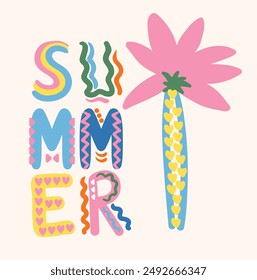 Slogan summer with palm tree. Vector illustration. vector slogan 