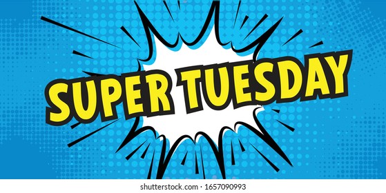 Slogan super tuesday the elections in the United States of America or Election Day in USA. Announcement symbol for business. The debate democrat, republican running for president, presidency. Vector