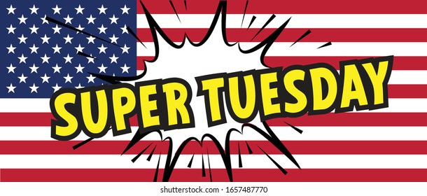 Slogan super tuesday the elections in the United States of America or Election Day in USA. Announcement symbol for business. The debate democrat, republican running for president, presidency. Vector