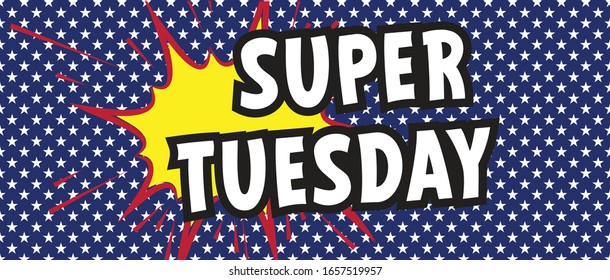 Slogan super tuesday the elections in the United States of America or Election Day in USA. Announcement symbol for business. The debate democrat, republican running for president, presidency. Vector