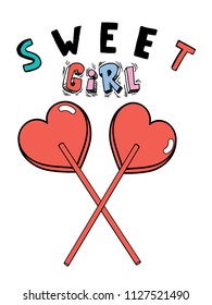 Slogan, Sweet Girl Illustration Graphic Vector. - Vector