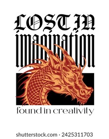 slogan t shirt print design with hand drawn dragon illustration