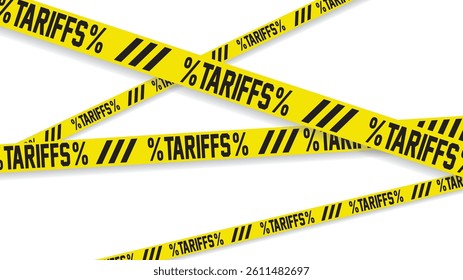 Slogan TARIFFS on yellow tapes. Vector illustration.