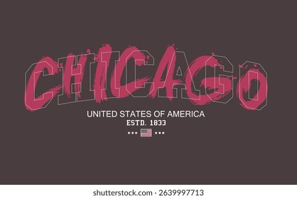 slogan tee, Art Tee, CHICAGO urban street style typography with grunge brush strokes. typography college varsity USA state slogan print. CHICAGO text graffiti, t shirt graphics graffity print.eps8