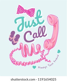 slogan with telephone cartoon illustration