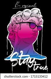 Slogan text with classic statue David illustration. Vector graphic for fashion and graphic design.