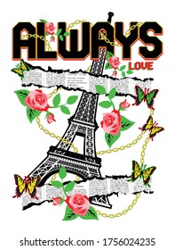 Slogan text and eiffel tower design vector art