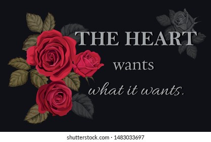 Slogan text of loving with red rose on a black background- vector