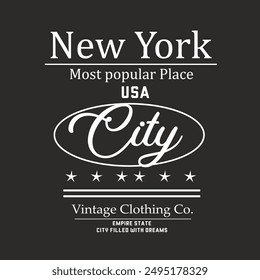 Slogan text print t-shirt design, New York City print design, USA America text print artwork, vintage text artwork