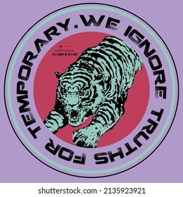 Texto de eslogan con diseño de impresión vectorial tigre para ropa y afiche