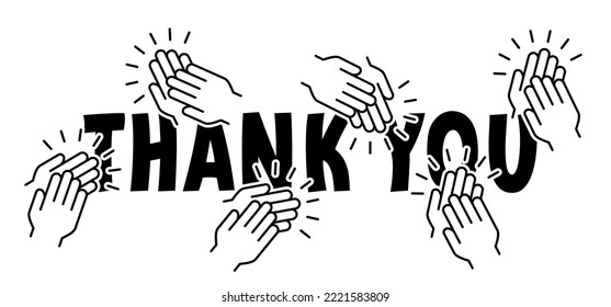 Slogan thank you with hands clapping or applause. Clap hand pictogram. Clapping hands. People applaud fot thanks. Claps symbol icon. Business, marketing and advertising and applauding. thx