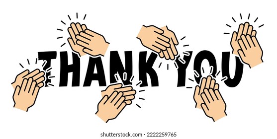 Slogan thank you with hands clapping or applause. Clap hand pictogram. Clapping hands. People applaud fot thanks. Claps symbol icon. Business, marketing and advertising and applauding. thx