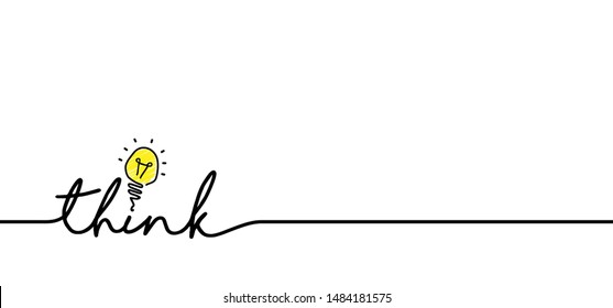 Slogan think. Comic brain electric lamp idea doodle. FAQ, business loading concept. Fun vector light bulb icon or sign ideas. Brilliant lightbulb education  or invention pictogram banner. Think big.