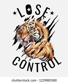 slogan with tiger clawing through illustration