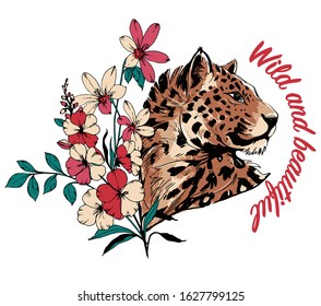 Slogan with tiger and flower illustration. Vector graphic for t shirt print and other uses.