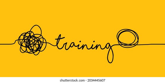 Slogan training. Cartoon, drawn scribble sketch circle object. Chaotic or chaos and order. Comic brain. Scrawls, wirwar draad. Random chaotic lines. Flat vector coach, coaching, workout concept