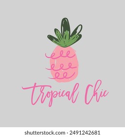 slogan tropical chic , Pineapple Icon, Ananas Silhouette, Comosus Tropical Fruit Design, 