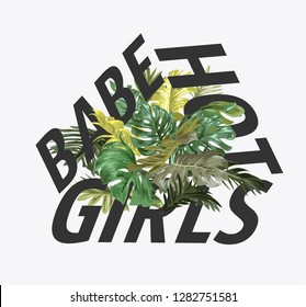 slogan with tropical palm leaf illustration