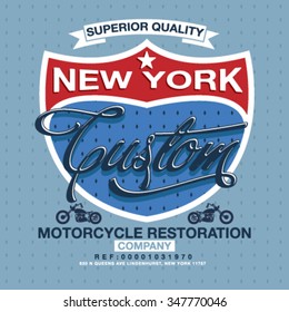 Slogan T-Shirt Design about Custom Motorcycle restoration. Vector illustration.