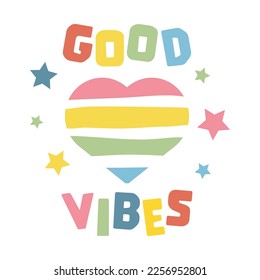 Slogan typography for t-shirt. Good vibes tee shirt design for girls. Vector illustration.