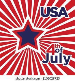 Slogan vector print for celebration design card in vintage style with text USA 4th of July. Vector illustration. American independence Patriot day background