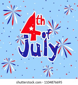 Slogan vector print for celebration design card in vintage style with text USA 4th of July. Vector illustration. American independence Patriot day background