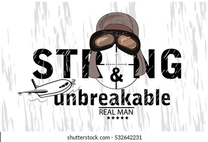 Slogan vector t-shirt illustration for a boy with a pilot helmet and an airplane.