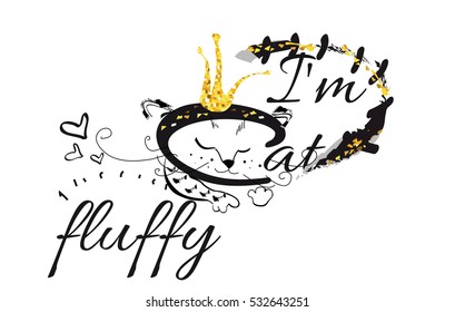 Slogan vector t-shirt illustration with fluffy cat.