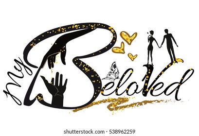 Slogan vector t-shirt illustration with hands of trust and a golden hearts with flowers for beloved.