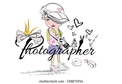 Slogan vector t-shirt illustration for little lady photographer.