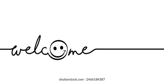 Slogan, vibes welcome and happy smile face. Drawing greeting hello weekend, back, home ideas. Vector success quotes for shool and work. Motivation and inspiration message concept. 