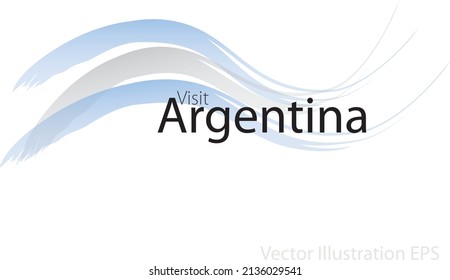 the slogan visit Argentinia with curved waves in watercolor style which are in the colors of the national flag. Vector Illustration