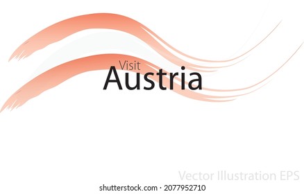 the slogan visit austria with curved waves in watercolor style which are in the colors of the national flag. Vector Illustration