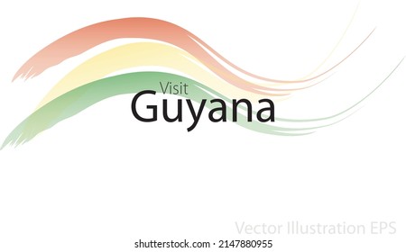 el lema visita Guyana con olas curvadas al estilo de las acuarelas que están en los colores de la bandera nacional. Ilustración vectorial