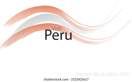 der Slogan Besuch Peru mit gewölbten Wellen im Aquarell-Stil, die in den Farben der Nationalflagge. Vektorgrafik