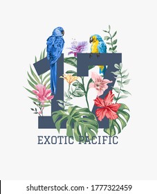 slogan with wild nature and exotic birds illustration