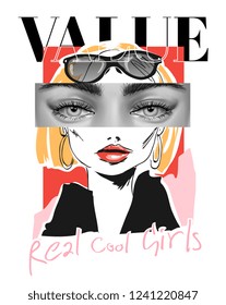 slogan with woman eyes and face illustration