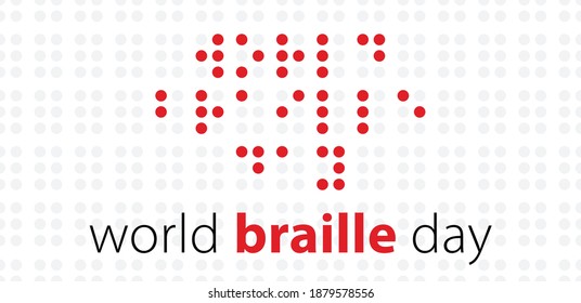 Slogan World braille day, blind. Alphabet for blind, reading braille code signs. Louis Braille france Coupvray. 4 January Flat vector symbol. Text touching the relief hand finger quote. Points or dots